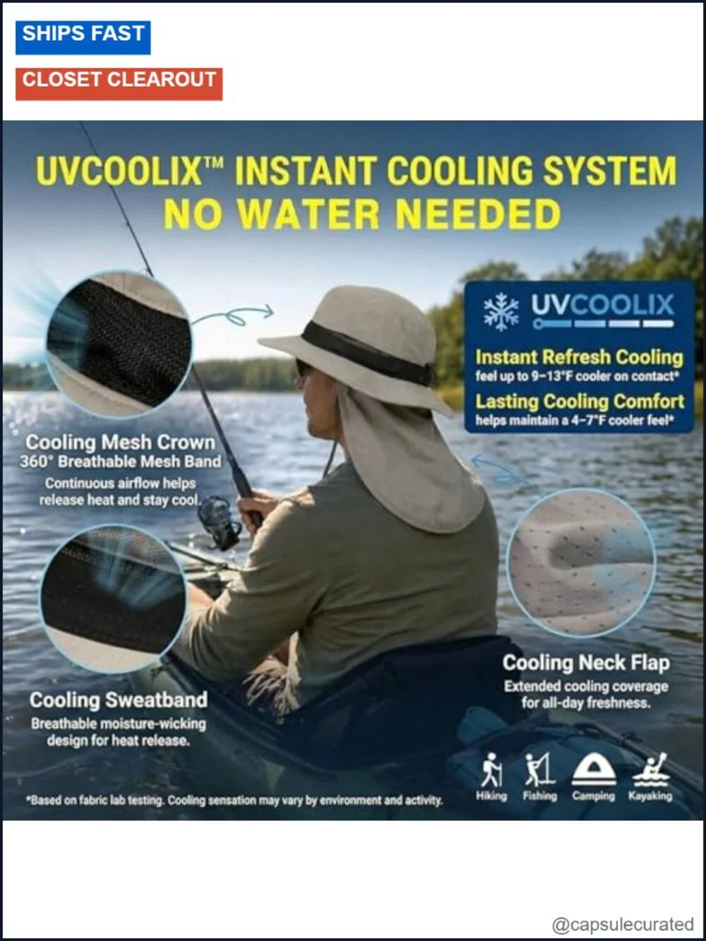 UPF 50+ Cooling Sun Hat with Neck Flap, Rollable Wide Brim, Fishing Beach Hiking